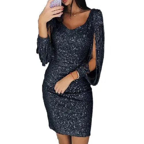 Anika - Kleid - Pailletten Midi - Kleider - Schwarz - Müller Mode