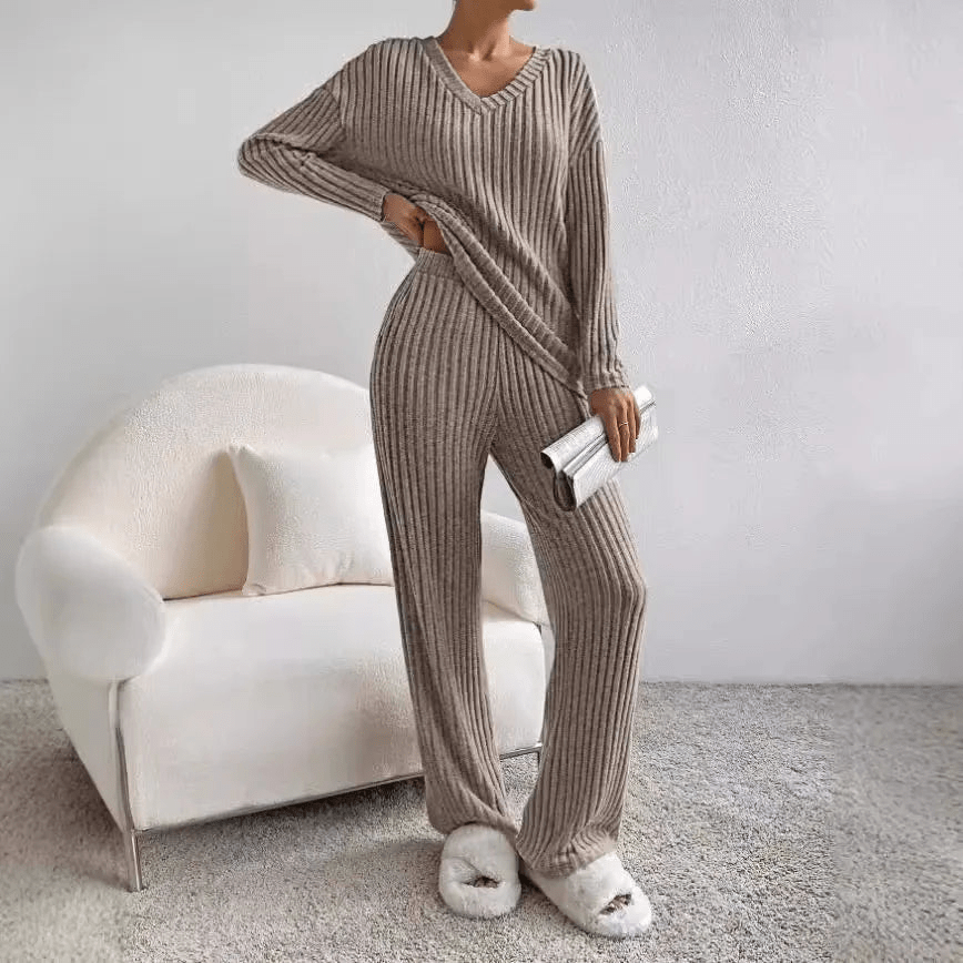 Evangeline - 2 - Teiliges Lounge - Set - Rippmuster - Sets - Grau - Müller Mode
