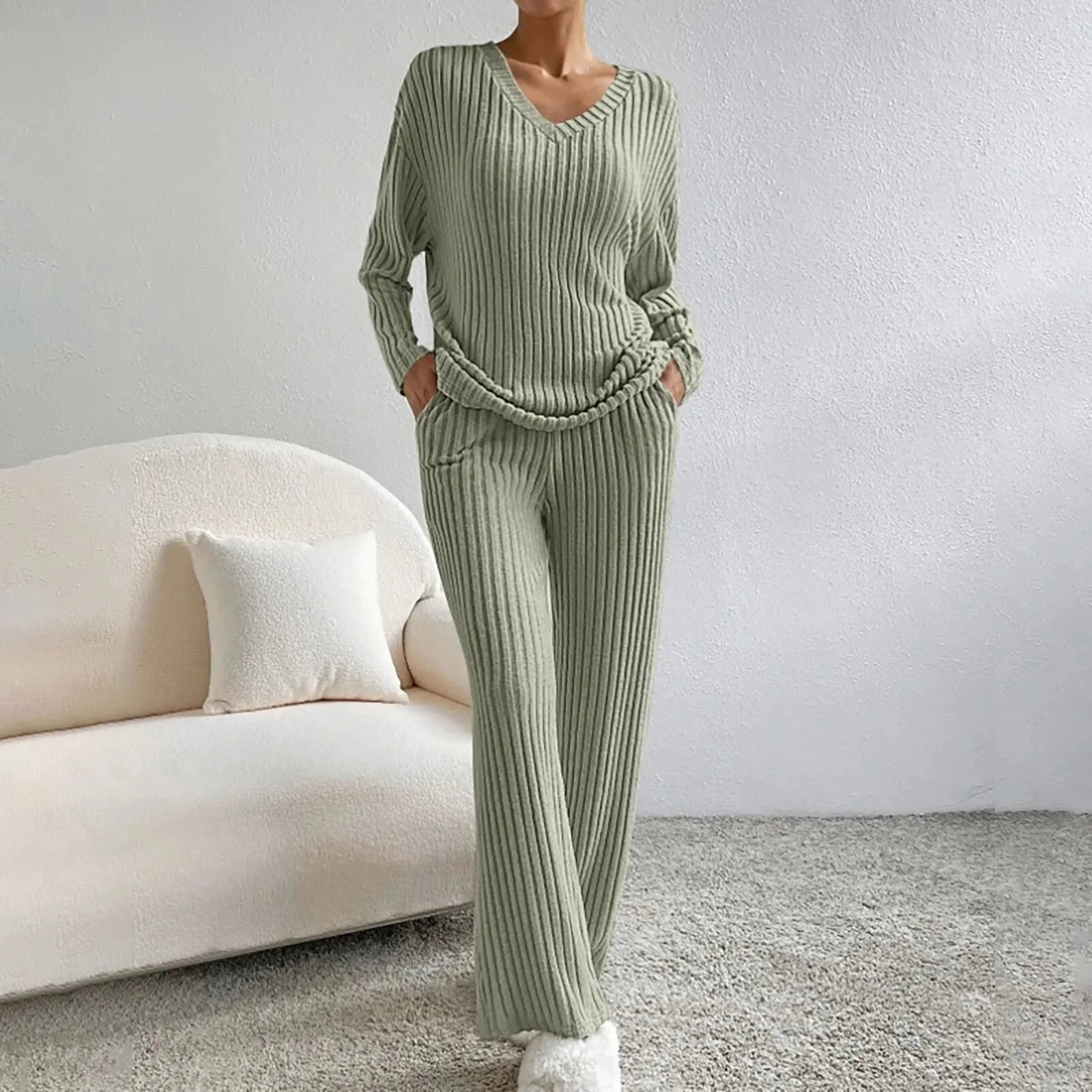 Evangeline - 2 - Teiliges Lounge - Set - Rippmuster - Sets - Olivgrün - Müller Mode