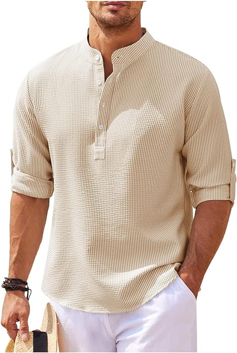 Hugo gekrempelten Ärmeln mit Stehkragen - Hemden - Beige - Müller Mode